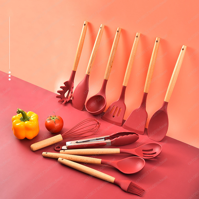 Kitchen Baking Pan Storage - 12피스 실리콘 조리기구 세트 (나무 손잡이,