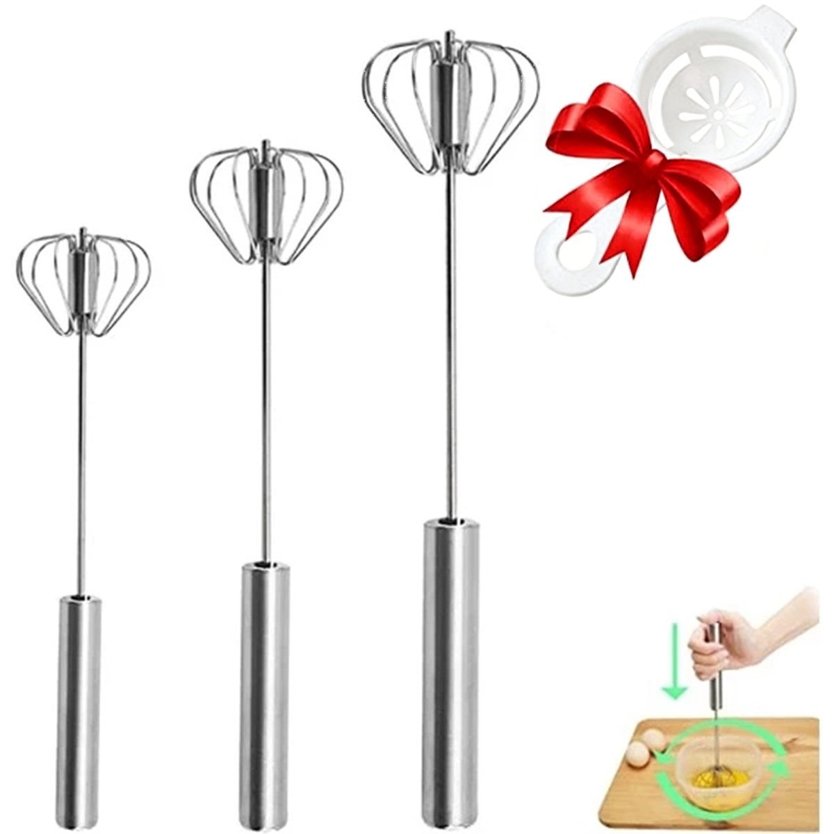 Kitchen Baking Appliances - 1/3pcs 스테인레스 스틸 계란 거품기 간편한