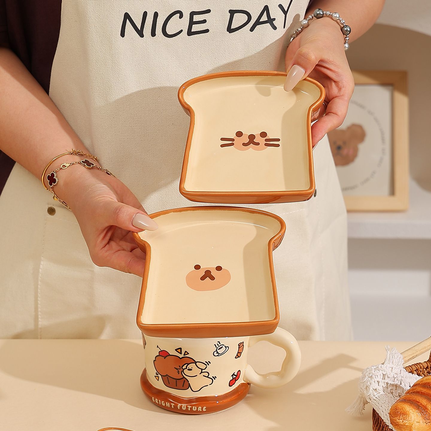 귀여운 토스트 빵 모양의 세라믹 접시 만화 고양이 표정 - Kitchen Baking Dishes 리뷰 및 가격