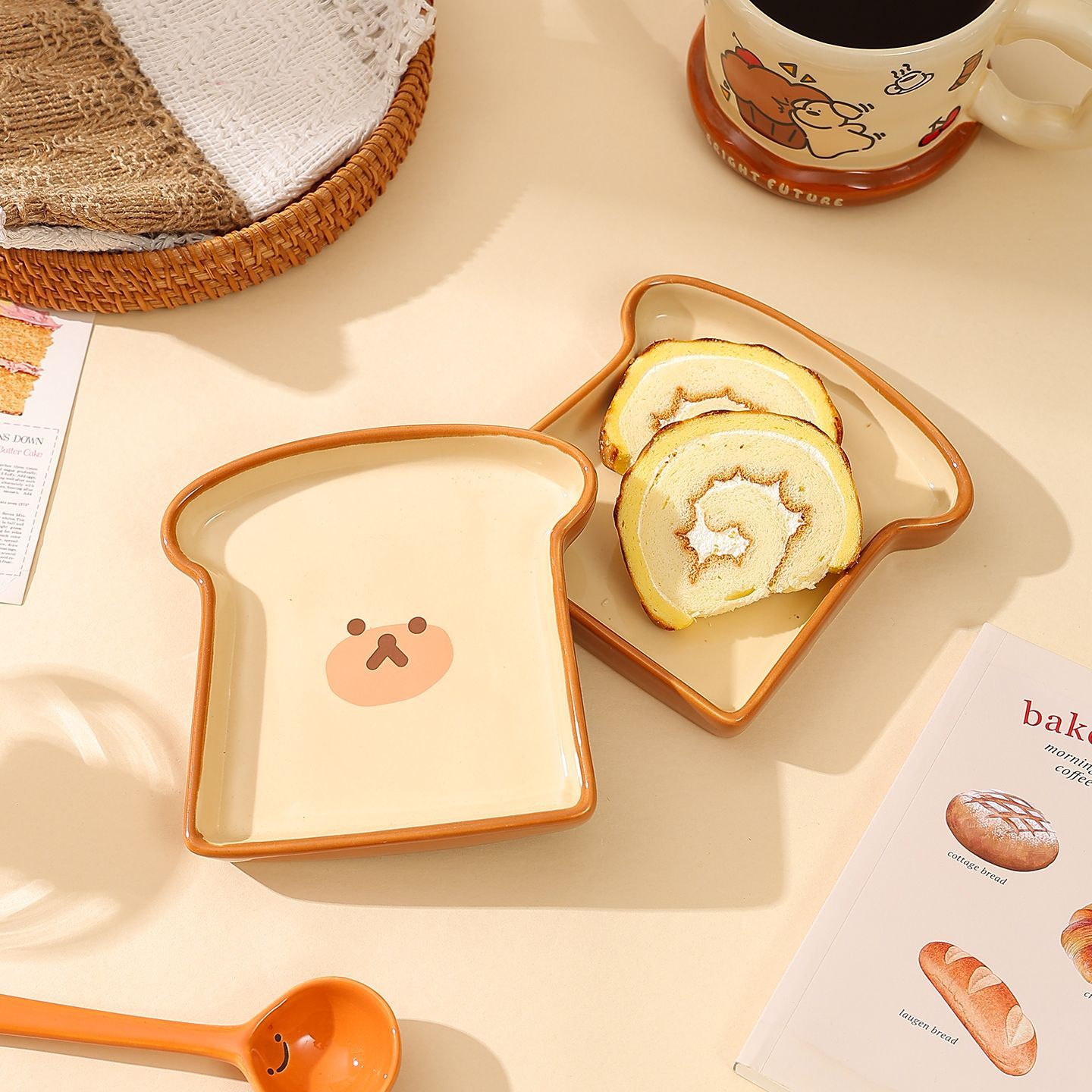 귀여운 토스트 빵 모양의 세라믹 접시 만화 고양이 표정 - Kitchen Baking Dishes 리뷰 및 가격