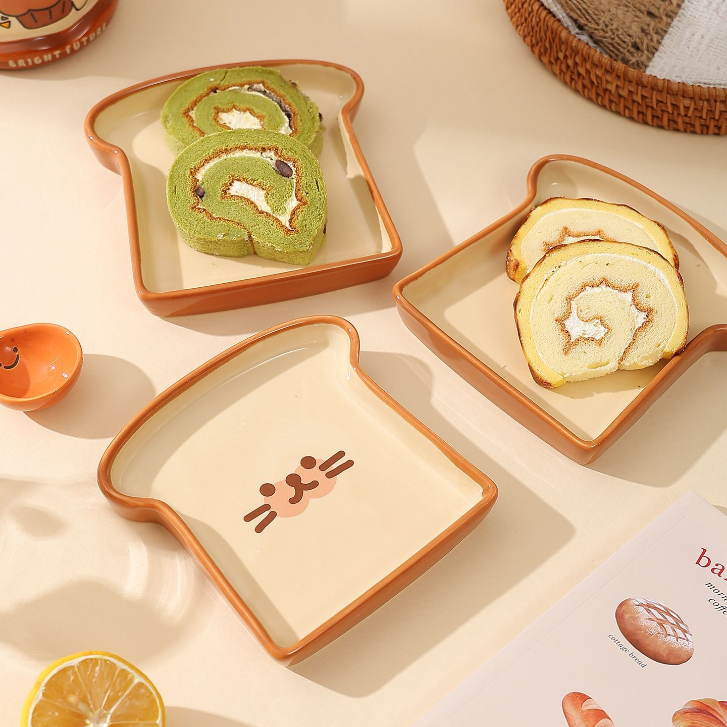 귀여운 토스트 빵 모양의 세라믹 접시 만화 고양이 표정 - Kitchen Baking Dishes 리뷰 및 가격