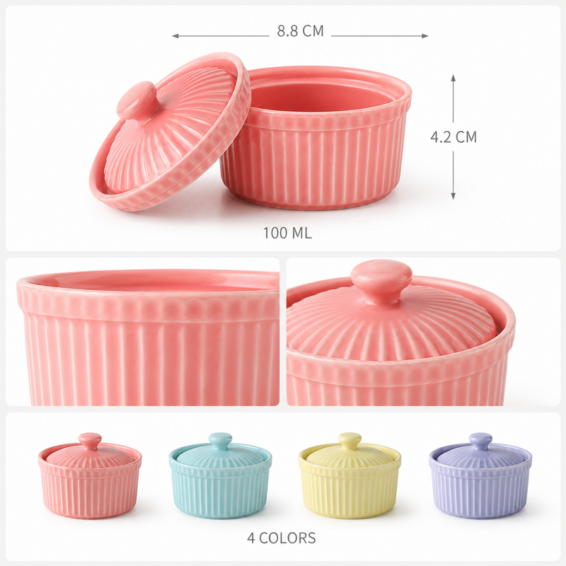 세라믹 라메킨 그릇(뚜껑 포함) 오븐 사용 가능 수플레 - Kitchen Baking Dishes 리뷰 및 가격